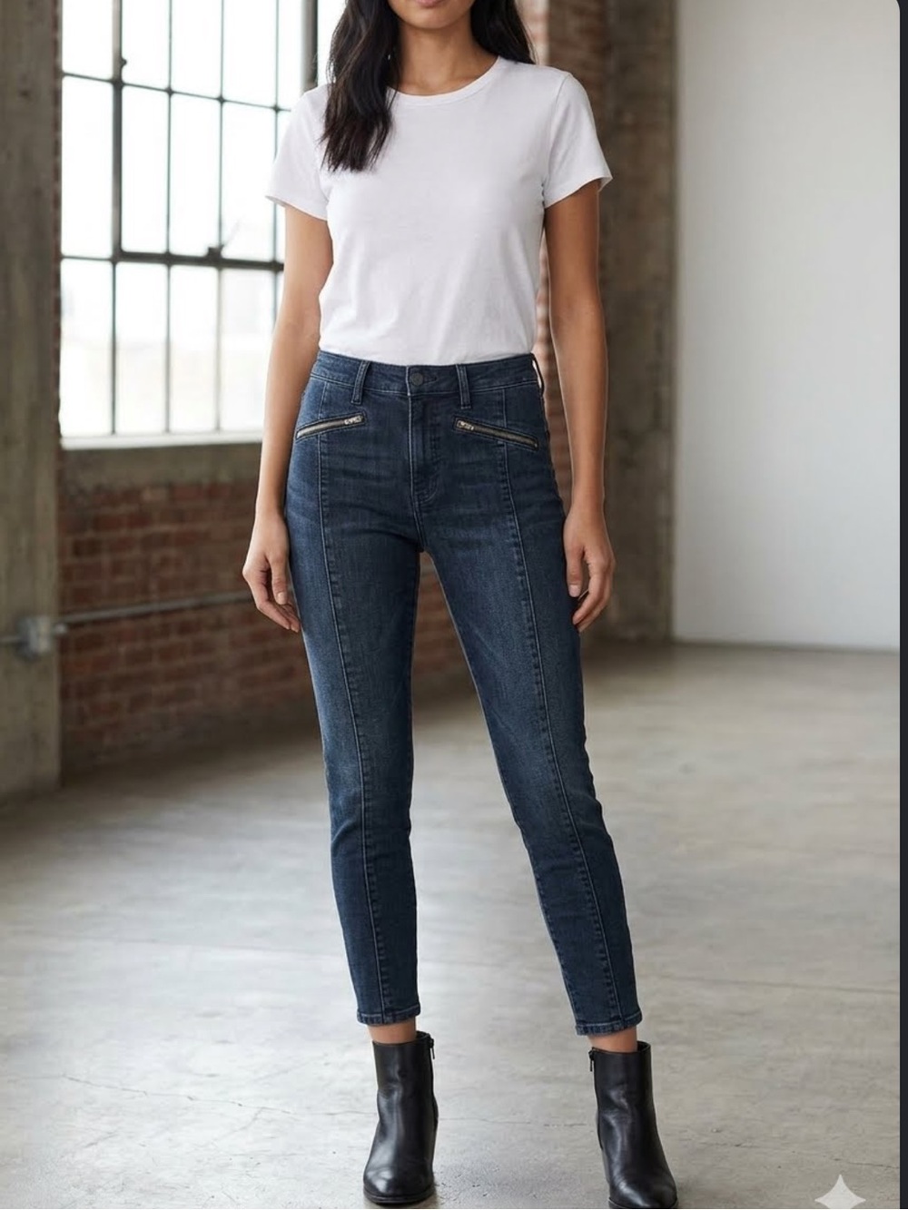 Pistola Arielle Skinny Moto Jeans Dark Wash Zipper Front Seam 29